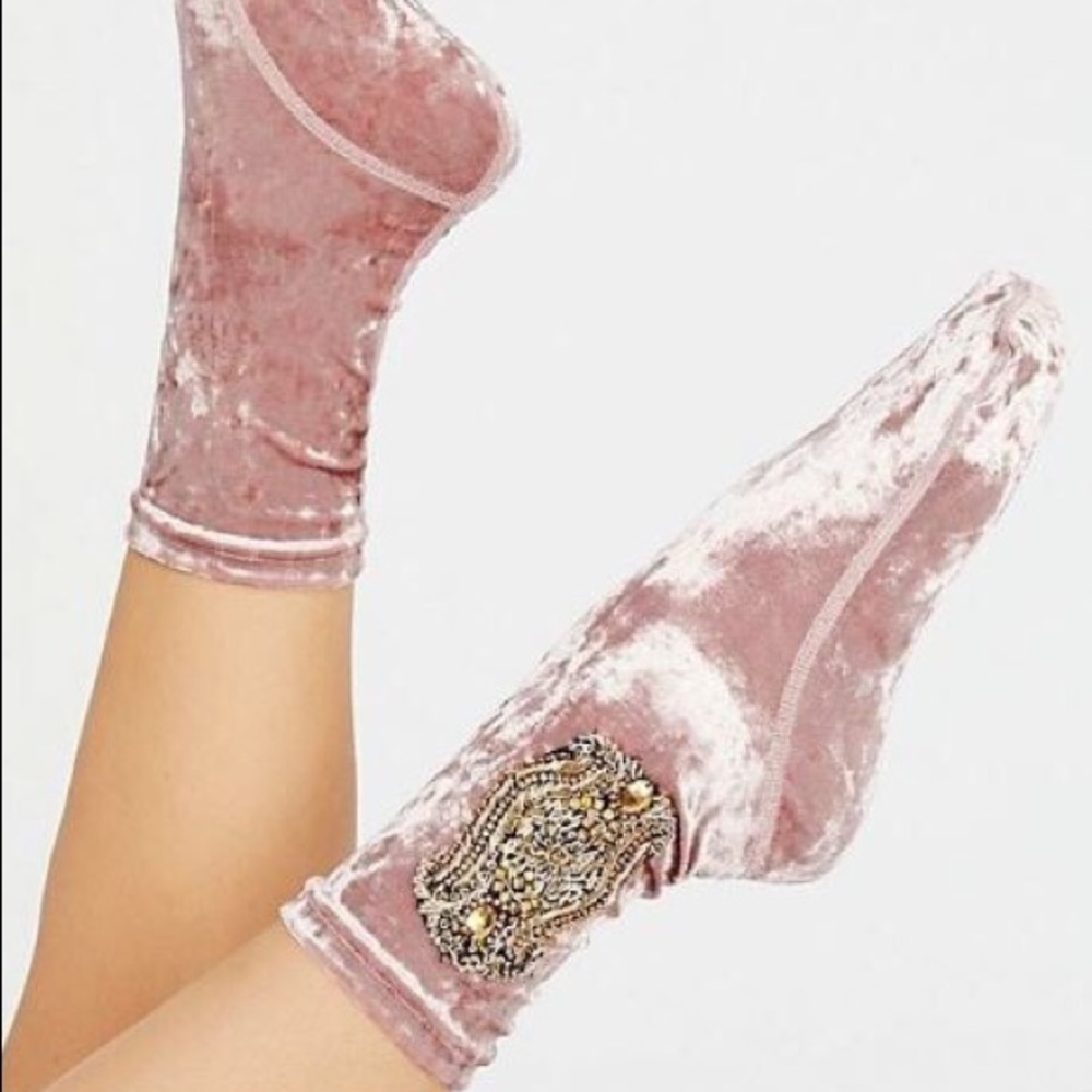 Free People “Kisses” Embellished Velvet Sock